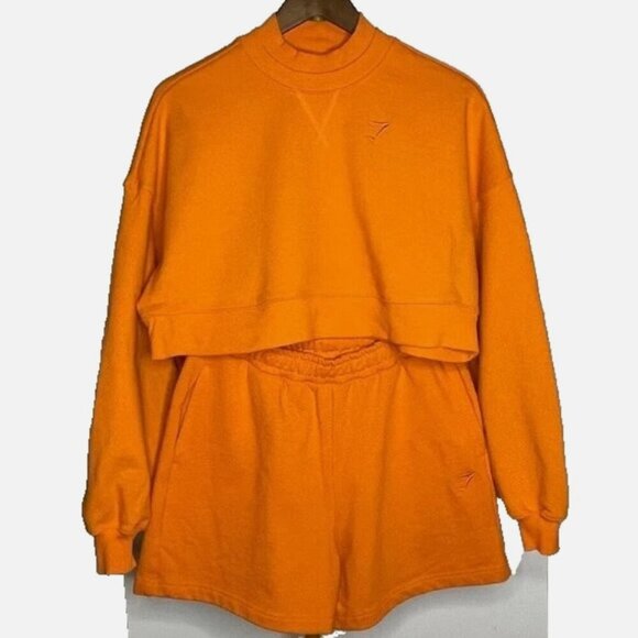 Gymshark Rest Day Sweats Orange Size S Sweater and Shorts Set - Picture 1 of 11